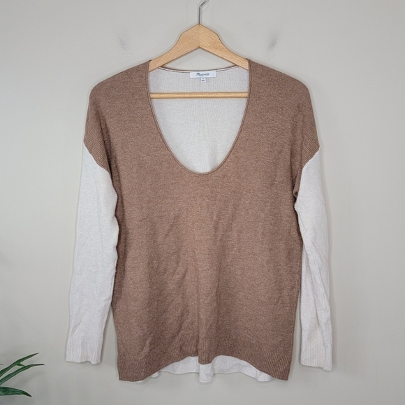 Madewell | Kimball Tan Cream Colorblock Pullover Sweater - Picture 1 of 5